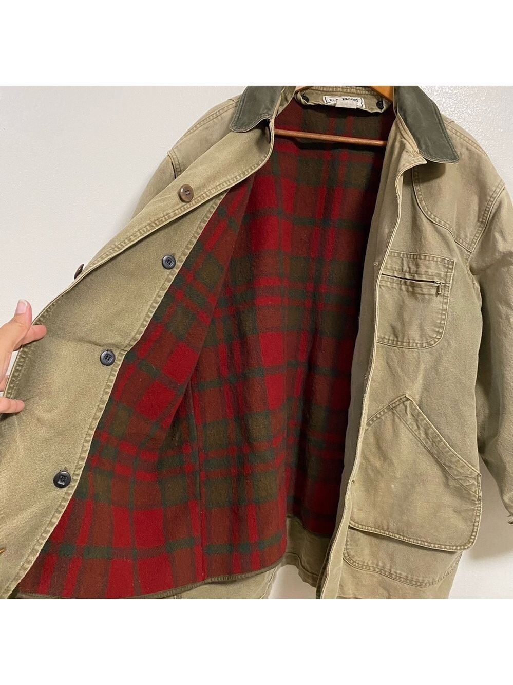 L.L. Bean Jacket Men's XL Tall Distressed Olive Green Barn Chore Coat lined - Picture 6 of 15